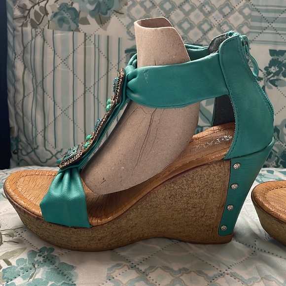 COPY - Teal and Gold Wedges with Rhinestones - Picture 3 of 7